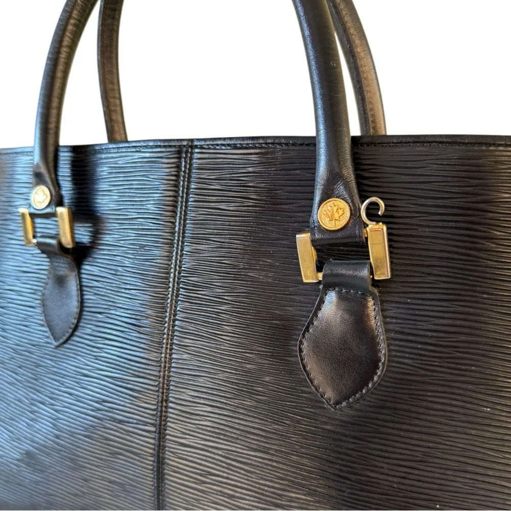 Vintage Black Epi Leather Structured Top Handle Bag Made in Canada Minimalist - Picture 6 of 17